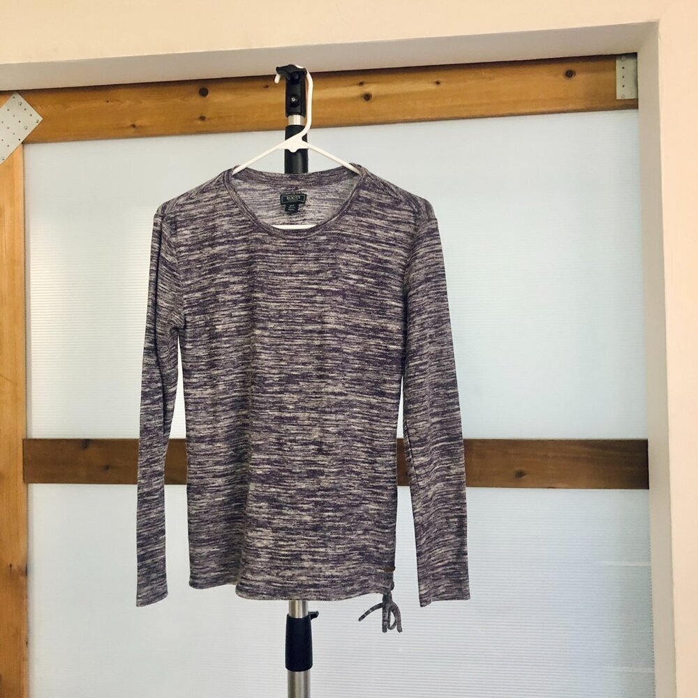 ROOTS Canada Purple Heathered Drawstring Long Sleeve Athleisure‎ Shirt Top Sz S